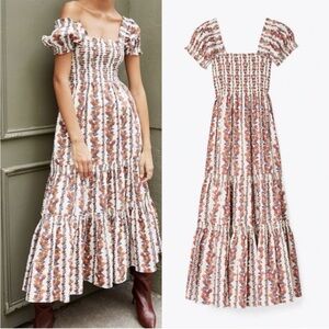 o.p.t Women’s Daphne Square Neck Smocked Maxi Dress Tiered Multicolor Floral M